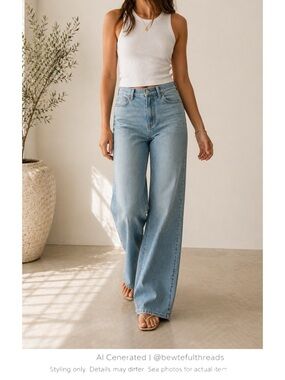 Light Wash Wide Leg Jeans High Rise Tall Soft Stretch Minimalist Denim